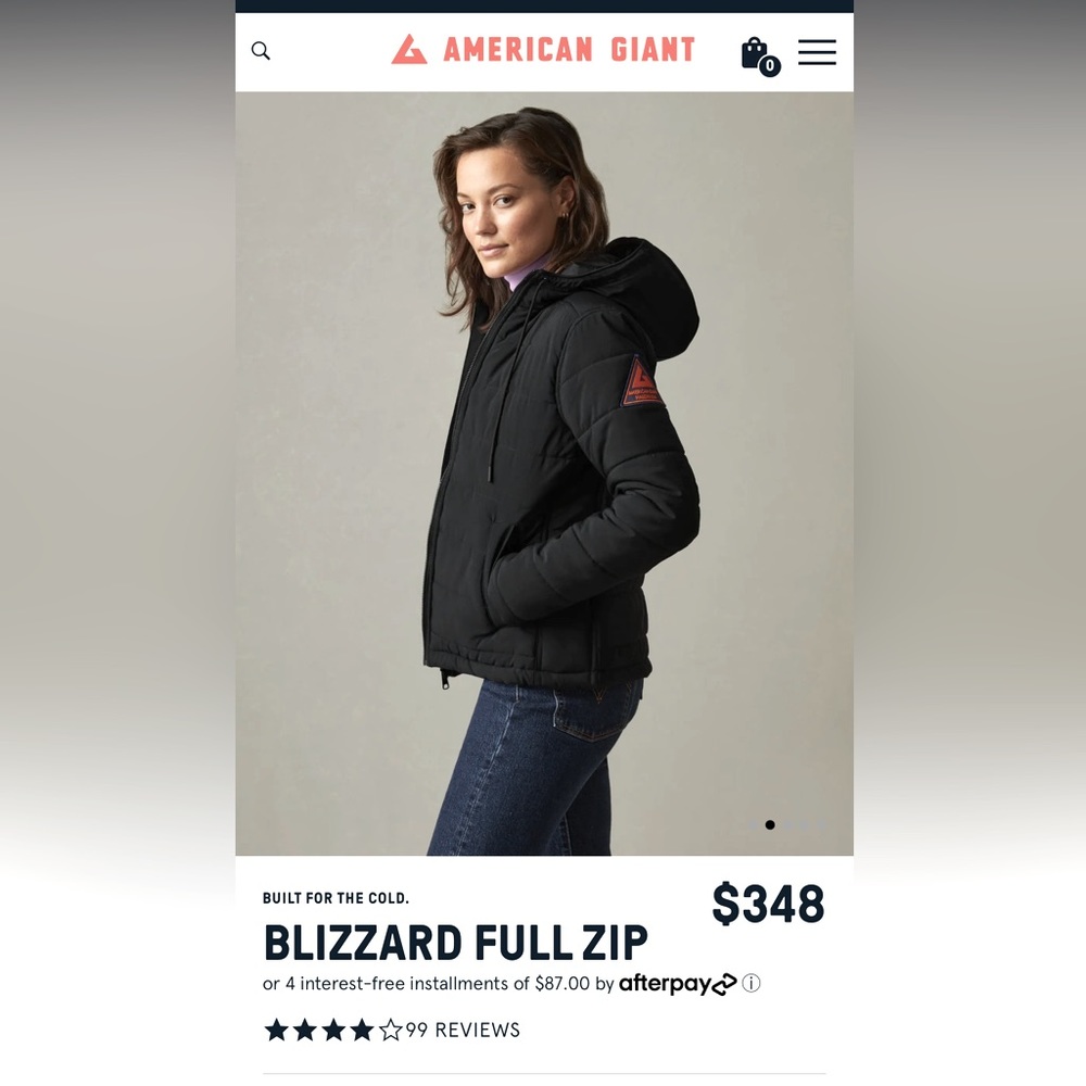 American Giant Blizzard Full Zip, Minimal Grey, size M